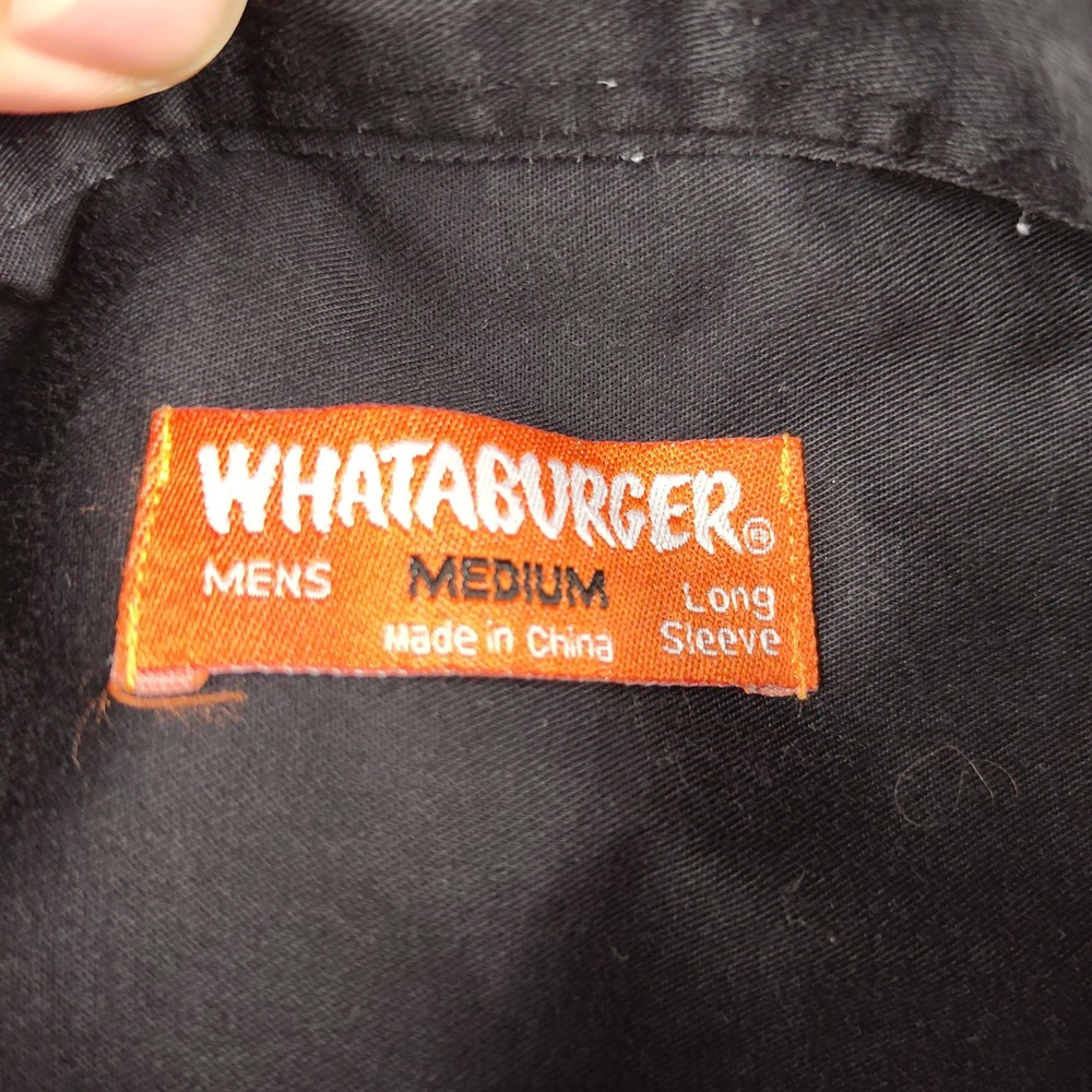Whataburger Button Down Shirt Mens Medium Black Long Sleeve Uniform Uniform - Picture 2 of 7